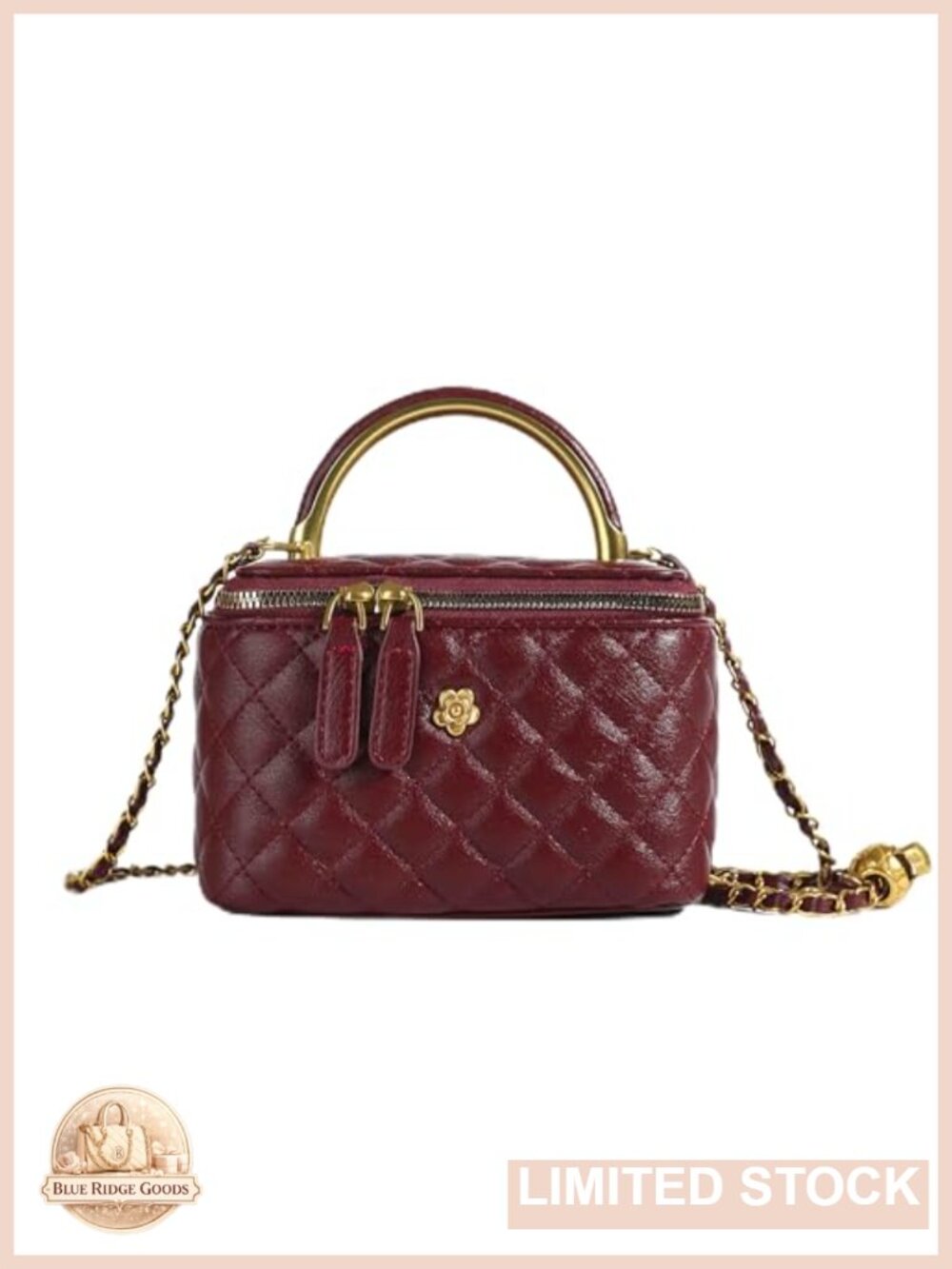 Mini Quilted PU Leather Crossbody Box Bag with Gold Chain Strap